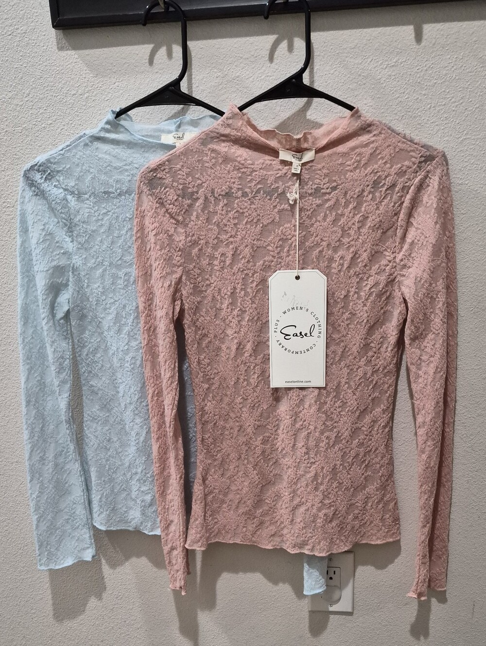 Easel Textured Mesh Long Sleeve Top Bundle of 2 | Pink & Blue | Size Small | NWT